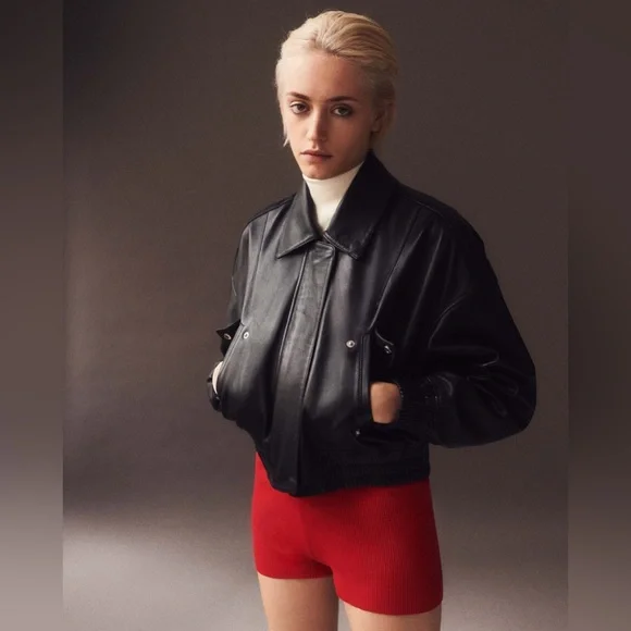 SHOREDITCH SKI CLUB ELLE LEATHER BOMBER JACKET BLACK SIZE L WOMENS NEW - Picture 3 of 5